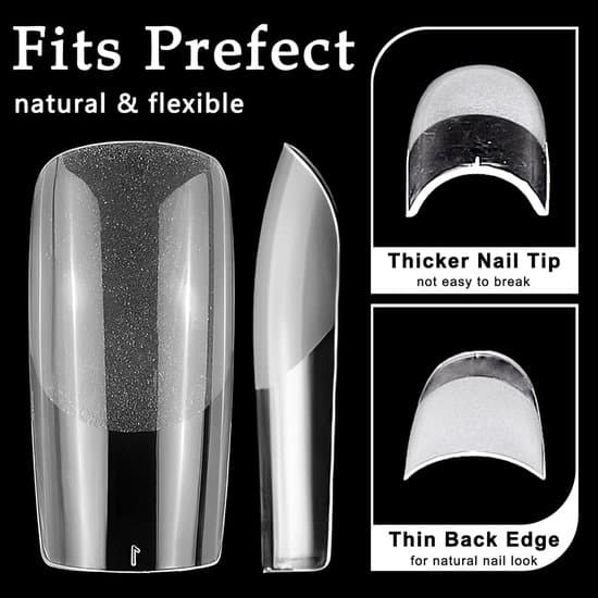 600 Square Nail Tips - Full Coverage Acrylic Tips - Medium Gel Tips for Nail Extensions - For Salon and DIY Manicure