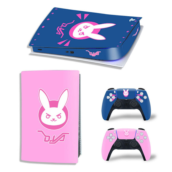 Play Station 5 søt limhud - Kompatibel for PS5 - Deksel for å tilpasse konsollen - Fjernsvart vinylfilm - HD-kvalitet (Disk, rosa og blå) Style11