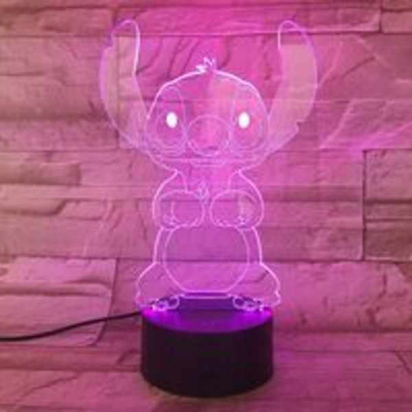 Tegneserie Stitch 3D-lampe Soverom Bord Nattlys Akrylpanel USB-kabel 7 Fargeendring Berøringssokkellampe Barnegave