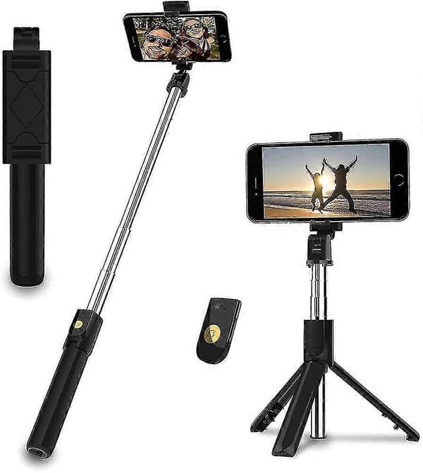 Bluetooth Selfie Stick Stativ Med Fjärrkontroll, Roterande Selfie Stick