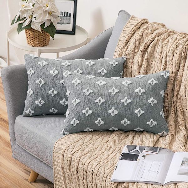 Et sæt med 2 dekorative pudebetræk, diamant jacquard pudebetræk, sommer sofa bløde rektangulære pudebetræk, 12x20 tommer, beige