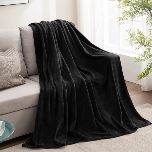 Fleecefilt Svart Överkast Filtar för Soffa & Säng, Plysch Mysig Fuzzy Filt 50\" x 60\", Super Mjuk & Varm Filten för Höst och Vinter