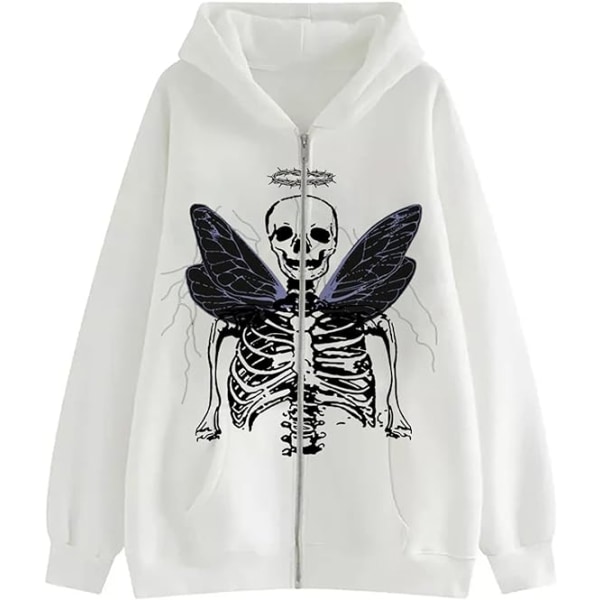 Hoodie med dragkedja för kvinnor Halloween långärmad grafisk jacka Goth Sweatshirt Girl Streetwear (Färg：Vit.Size：XXXL）