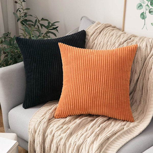Pakke med 2 kordfløyel myke, ensfargede dekorative firkantede putetrekk putetrekk for sofa seng bil 26 x 26 tommer svart