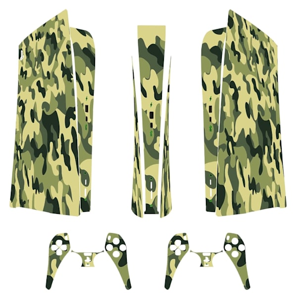 Självhäftande hud - Kompatibel med PS5 - Omslag för att anpassa konsolen - Avtagbar vinylfilm - Matt satin HD-kvalitet (Digital, Camouflage Verde)