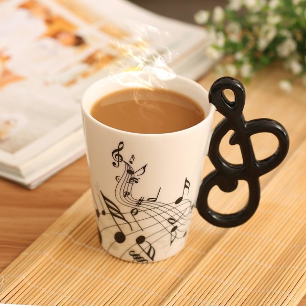 3D-handtag musik mugg musikaliska noter design kaffekopp keramik musik musikaliska noter kopp gåva för kvinnor, män, vän