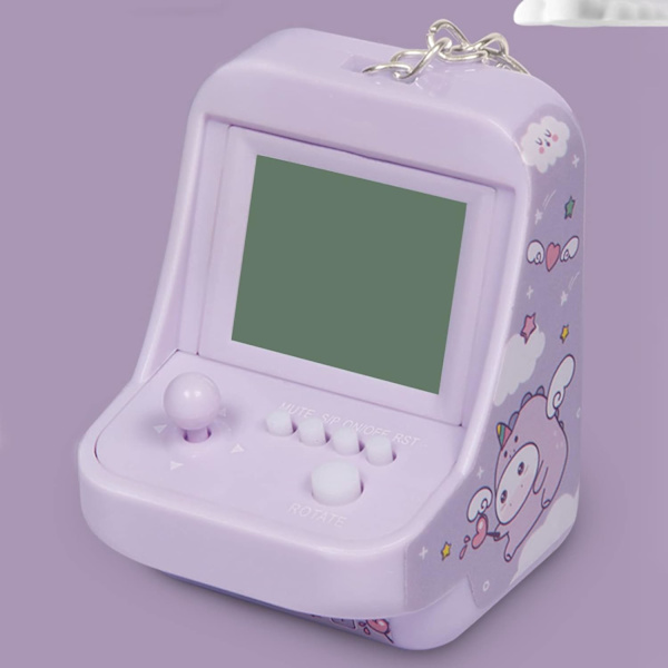 Micro Player Mini Arcade Maskine med Nøglering, 26 Klassiske Spiltilstande Understøtter Musik Mini Byggeklodsspilkonsol til Børn Blå