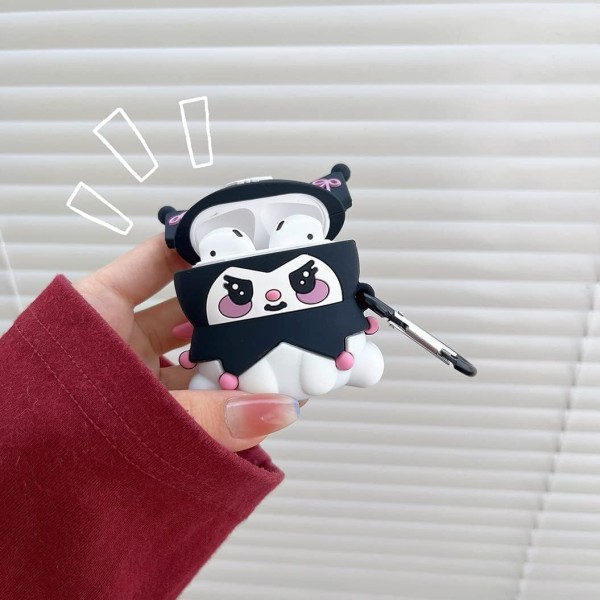 Sød tegneseriefigur Airpod-etui, stødsikkert blødt silikone Airpod 1/2-etui, sjovt Kawaii mode tegneserie 3D-etui til AirPod 1/2 (sort kjole)