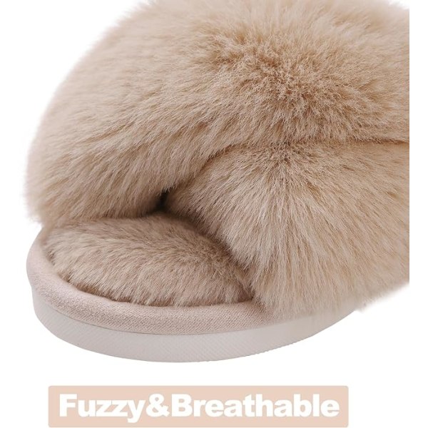 Dames Fuzzy Hjemmesko Krydsbånd Memory Foam Hjemmesko Åben Tå (Størrelse: 7-8)