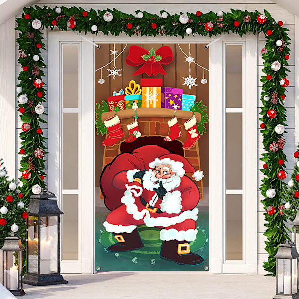 Jul Snögubbe Dörrskydd God Jul Dörrdekorationer Vinter Snögubbe Bakgrund Banner för Entré Veranda Jul