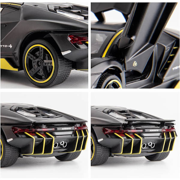 Kompatibel med 1/32 Lamborghini LP770 modellbil, zinklegering dra tillbaka leksaksbil med ljud och ljus för barn pojke flicka svart