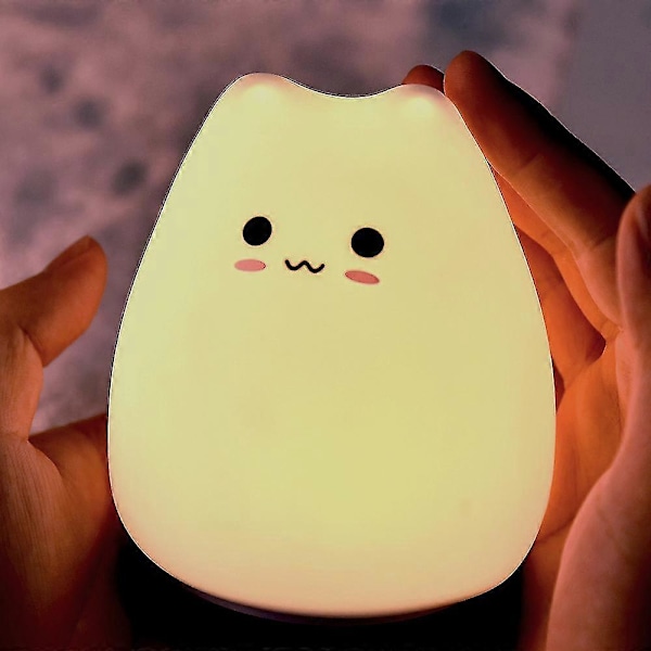 Kat Klap Natlampe, sød Kat Lampe Silikone Baby Natlampe Til Soveværelse, Glød Op Farveskiftende
