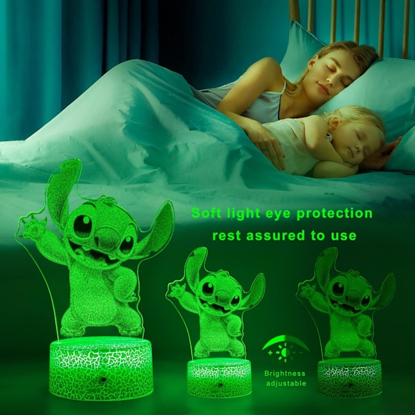Børns Anime Dyr Stitch, Stitch Natlampe med Fjernbetjening og Smart Touch, 16 Farver Skiftende Opreated, Dæmpbare Stitch Legetøj