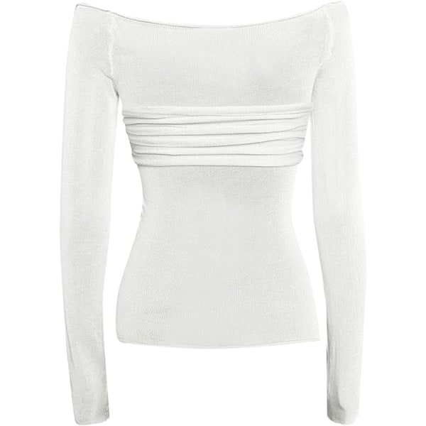 Långärmad tröja dam Basic Crop Top Fashion 2024 Baslager Stretchy Slim Fitted Y2K Tops Mesh Sheer Tshirt (vit, XL) white XL