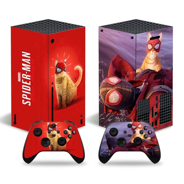 Spider Man Xbox Series X Adhesive Skin - Kompatibel för XSX - Cover för att anpassa konsolen - Avtagbar vinylfilm - HD-kvalitet (röd) Style09