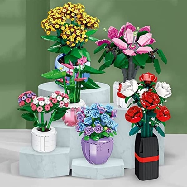 Blombukett byggklossar set, 372 delar Bonsai blommor set, kreativa DIY konstgjorda blommor Bonsai byggleksak (92360)