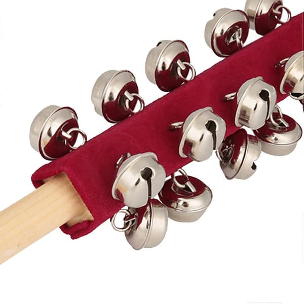 Handhållet träinstrument med 21 bjällror, slädestick för barn (röd)