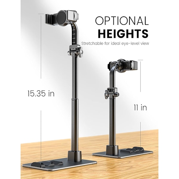 [Sterk og stabil base] Telefonholder, maks høyde 15,4\", overhead høy stativ for opptak, kompatibel med alle 4,7-12,9\" telefon- og nettbrettstativ for kontor