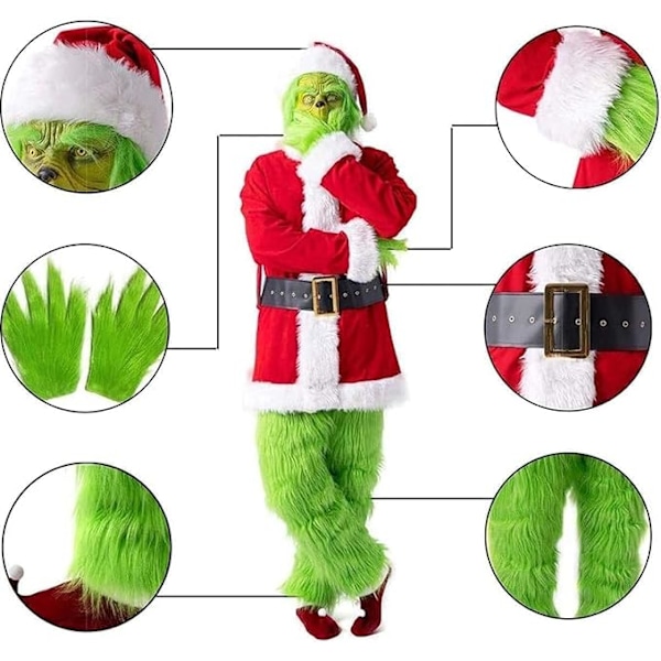 Jultomten Grinch Grön Luddig Grinch Festföreställning Kostym Green S/M