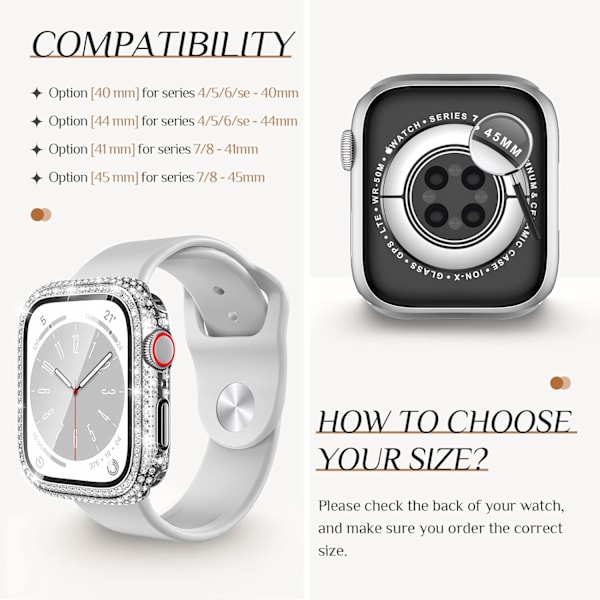 Goton 2 in 1 vedenpitävä bling-kotelo Apple Watch 40mm:lle, näytönsuoja SE (2. sukupolvi) Series 6 5 4, täysi glitter-timantti-reunukset