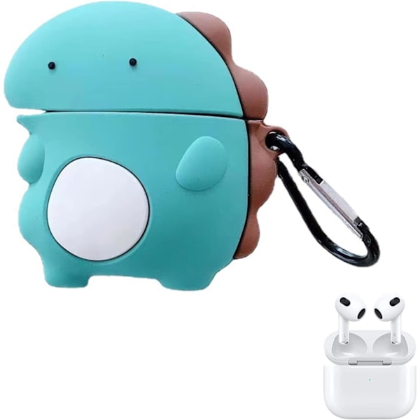 Silikonfodral för hörlurar, söt tecknad dinosaurie, rolig hörlursfodral, stöttåligt skyddsfodral med karbinhake för AirPods 3-hörlurar