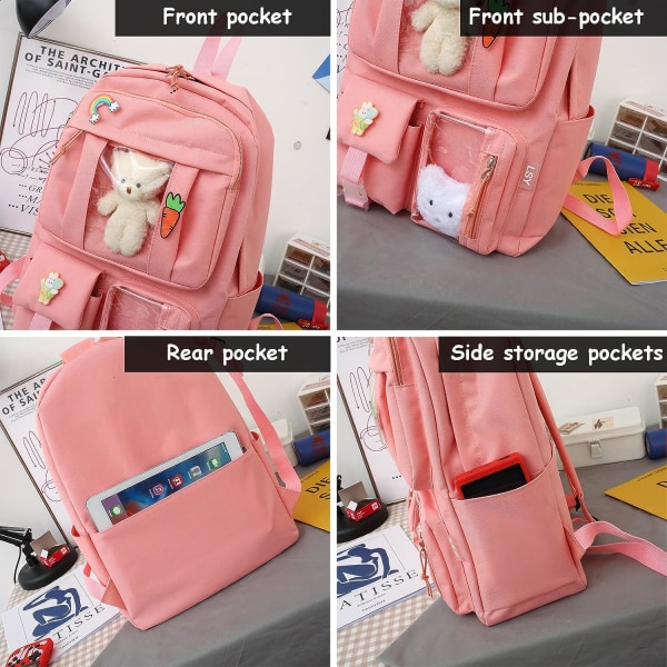 5-stycks set för flickor - skolbokväska, axelväska, handväska, pennpåse och  mer - perfekt för studentmaterial för tillbaka till skolan, rosa 786e |  Fyndiq