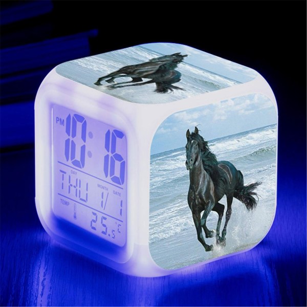 Hästväckarklocka - Djurlarm - LED - Med nattljus - Glödande - Med ljusdisplay - Födelsedagspresent till barn