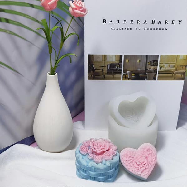 3D Hjerte Rose Blomst Silikonform for Såpelaging Kake Sjokoladeform DIY Stearinlysformer Håndverksrekvisita