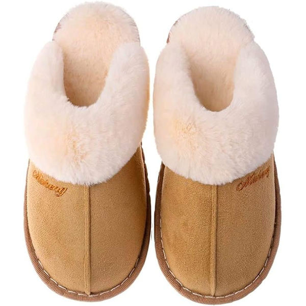 Hussko til kvinder og mænd, Fuzzy Fluffy Memory Foam Slip-on Hjemmesko Anti-Skridsikker Super Varme (Størrelse: 5-6)