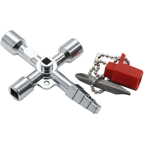 Universal Elskåp Triangelnyckel Fyrkantsnyckel, 4-vägs multifunktionsnyckelnyckel i legering för tågskåpsventil