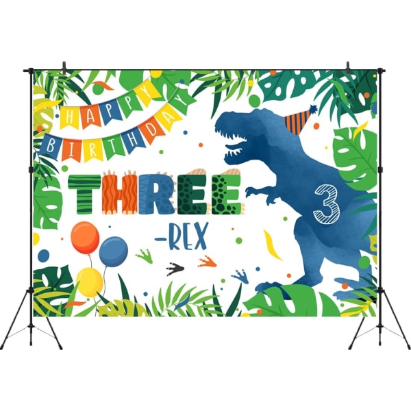 Tre-rex födelsedagsbakgrund 7x5ft Pojkar tecknad dinosaurie 3:e födelsedag Barn Djungelgröna löv Fotografering Bakgrund 3 år gammal Bday festdekoration