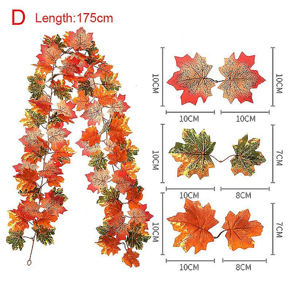 Efterår Ahornblad Ranke Kunstige Efterårsblade Guirlande Til Thanksgiving Halloween Pejs Hjem Dekoration Juleplante x Fluorescence Yellow