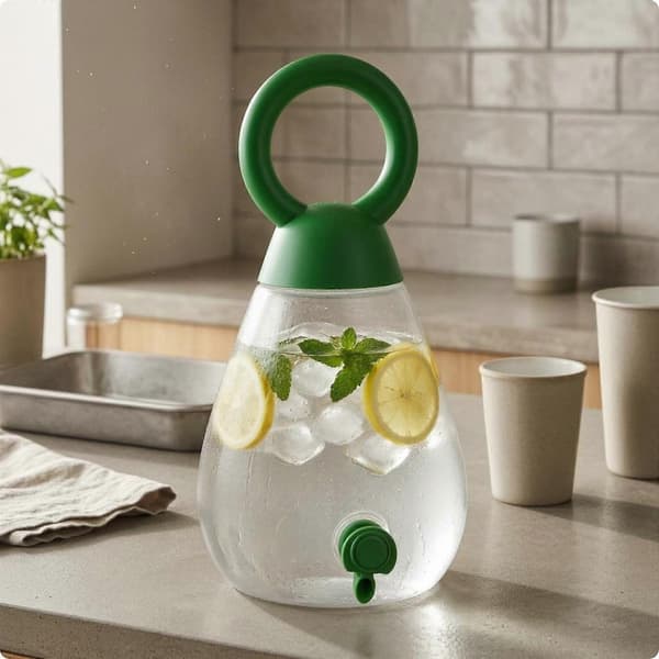 Dråpeformet drikkedispenser Grønt håndtak Is- og fruktdrikkekanne Avrundet