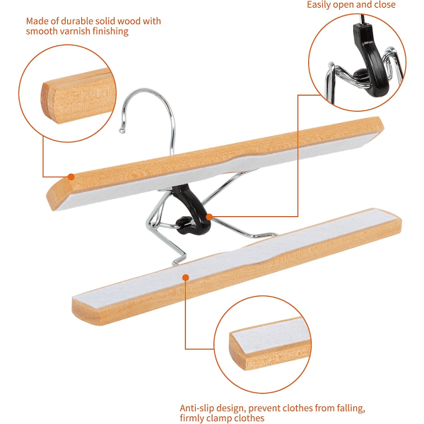 Bukser Træbøjler - Naturlig, 20-pak