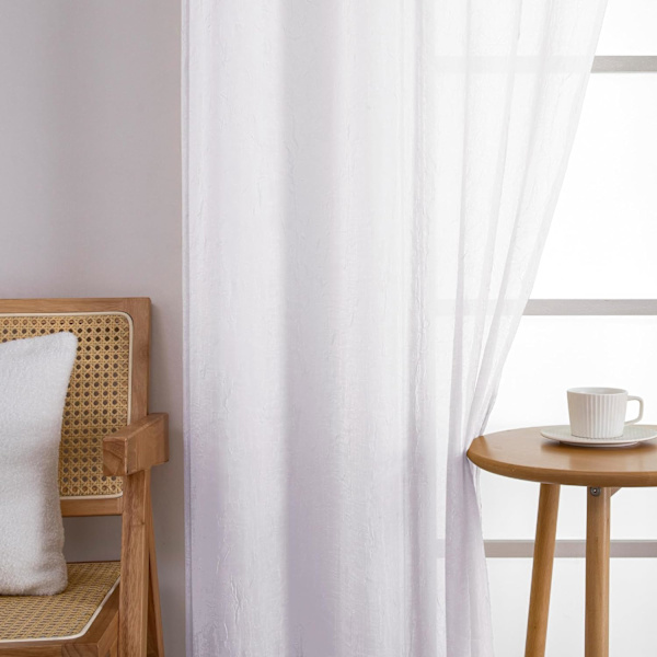 Krossade texturerade svarta gardiner i voile, 160 cm långa, 2 paneler, stångficka, lätta och luftiga gardiner med skrynklad design för lägenhet/lägenhet, 130 cm breda