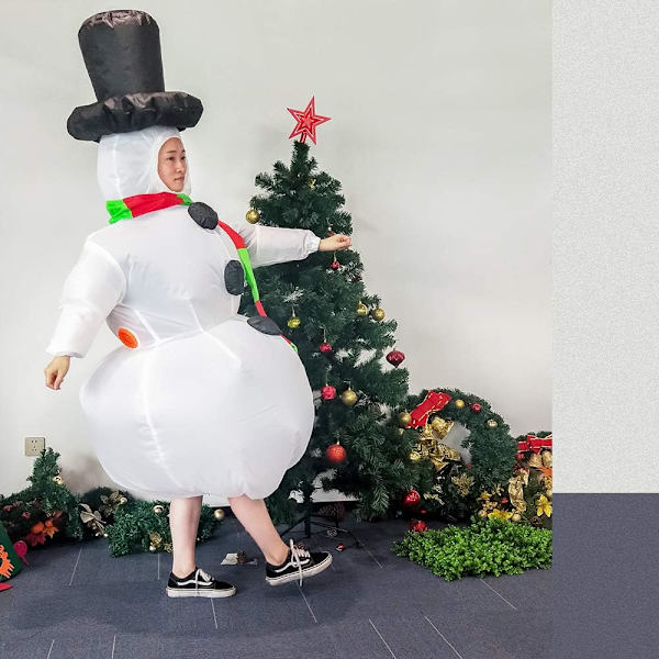 Uppblåsbar jultomtedräkt, unisex vuxenmaskeradkostym, cosplayfestlig kläder med halsduk för vuxna (med fläkt)