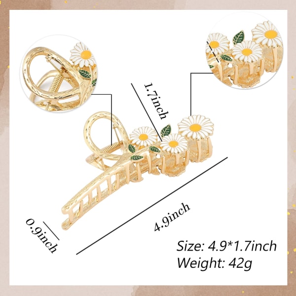 1 stk. sæt store hvide daisy hårklemmer metalliske guld hårklo klip skridsikre hårtilbehør egnet til tykke og tynde frisurer dekoration