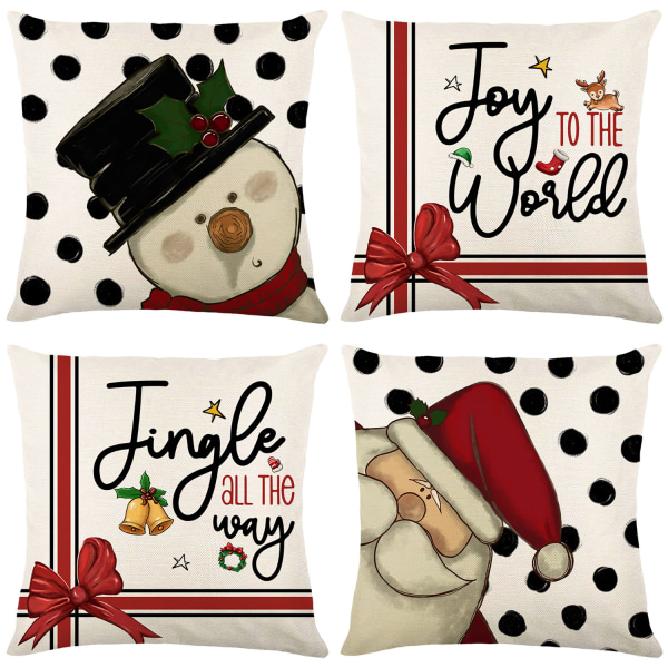 Jul kuddfodral jultomten snögubbe prydnadskudde Merry Bright Let It Snow kuddfodral, 18 x 18 tum, 4-pack