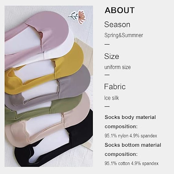 Kvinder Mænd, Usynlige Is Silke Åndbare Sokker, Tynde Lavt Skårne Skridsikre Sokker til Flade Båd Sneakers