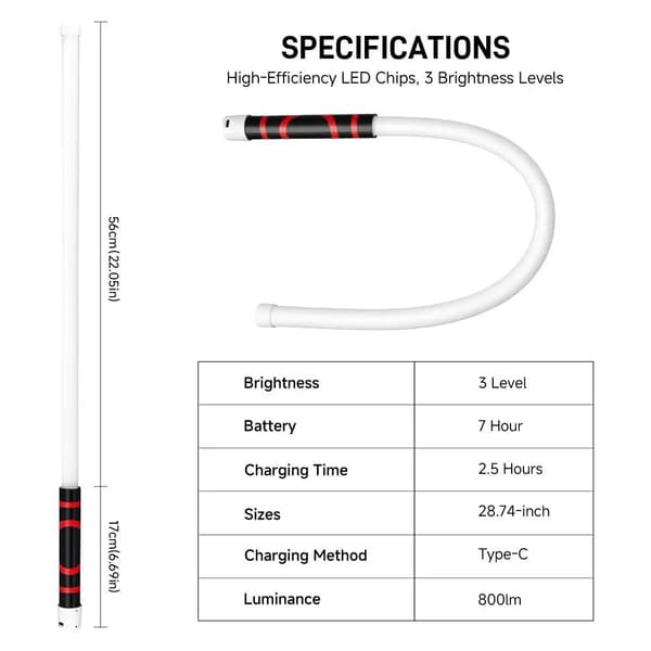 2026 Rechargeable Flexible LED Flashlight, Bendable Work Light 3 Brightness Levels for Car Repair Tight Spaces – High Lumen