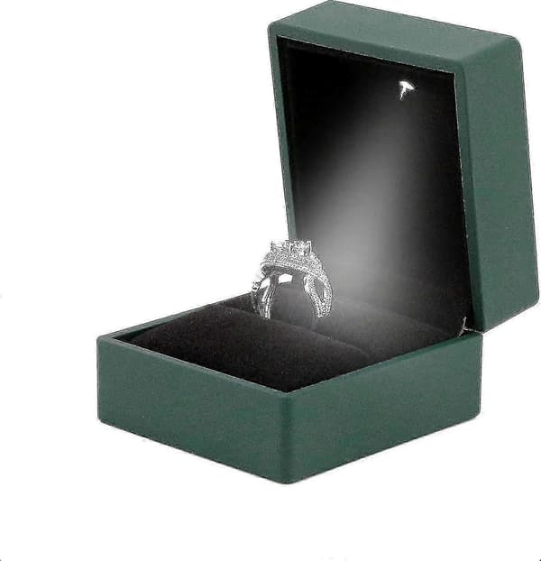 2025 Förlovningsring LED-ljus ringbox Smyckespresentförpackning Dark Green Square