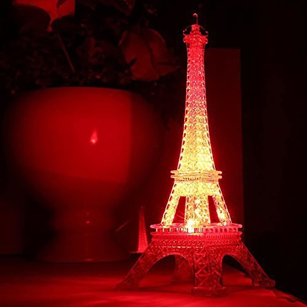 Eiffeltårn Natlampe Indbygget Farveskift Skrivebord Soveværelse Dekoration LED Lampe Farverig Paris Mode Stil Akryl 19 cm Kagepynt
