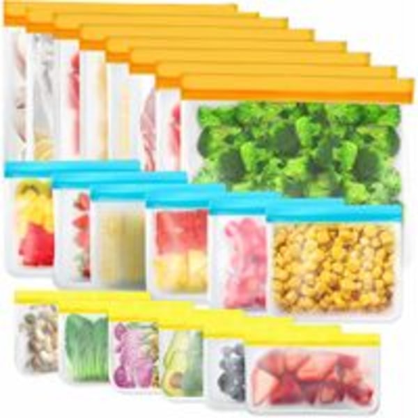 20 stk gjenbrukbare oppbevaringsposer, BPA-frie gjenbrukbare fryseposer, gjenbrukbare sandwichposer, silikonmatposer lekkasjesikre lunsjposer for reise