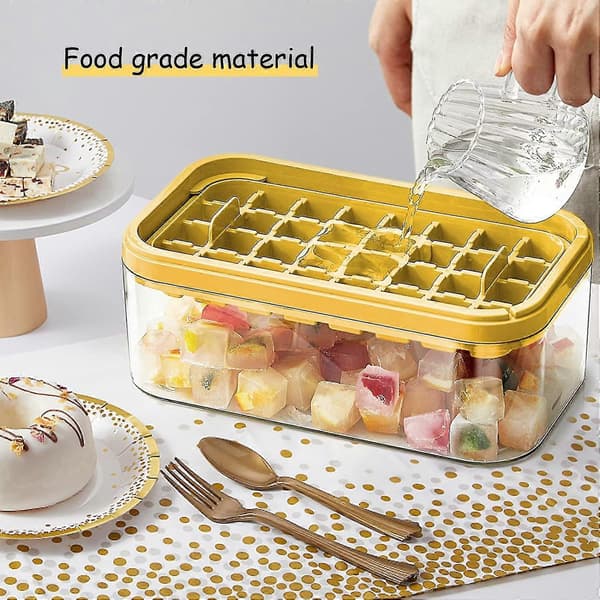 SDIGV Isbitsform med lock och behållare, 2-pack för frys, 64 st isbitsformar (grön) Yellow
