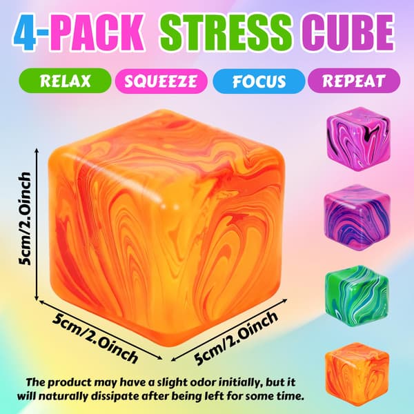 4 stk. Stress Cube Squishies Fidget Legetøj, 2 tommer isterning klemmelegetøj
