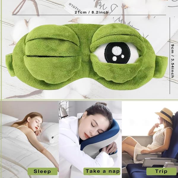 Frog Sleep Mask Funny Plush Eye Mask Adjustable Light Blocking Cover for Travel Rest