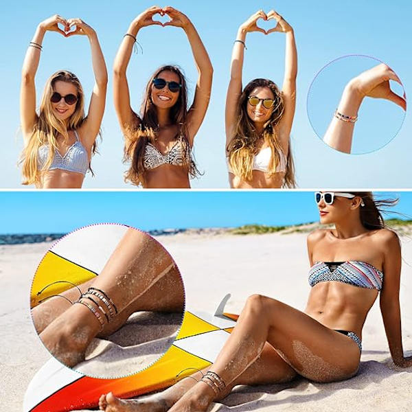 6 kappaletta säädettävä boho-surffari nilkkakoru ohut köysi unisex käsintehty ranta nilkkakoru nilkkakoru boheemi nilkkaketju