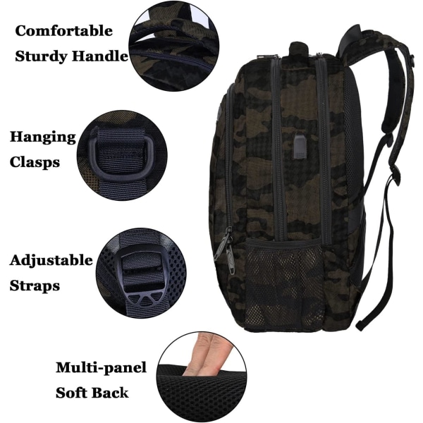 15,6-tums ryggsäck för bärbar dator, tålig väska för bärbar dator för affärsresor med USB -laddningsport, robust vattentät dagsäck för arbetsdatorryggsäck