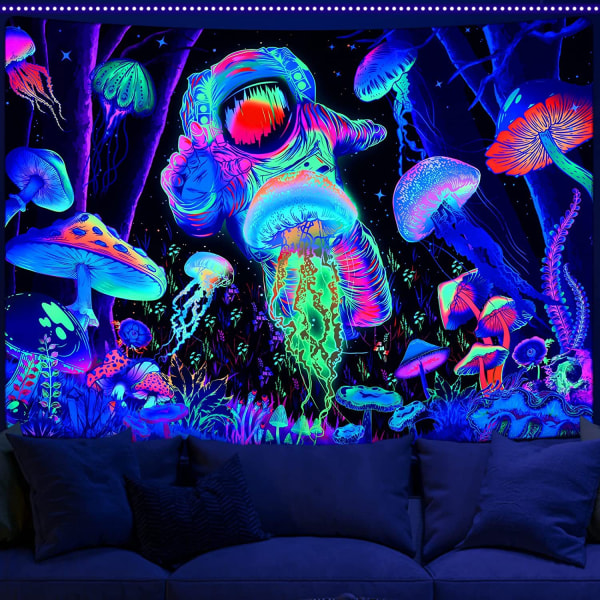Svartljus måne gobeläng trippy galax moln gobeläng träd gobeläng UV hav hav vägg gobeläng färgglad stjärnhimmel gobeläng vägg hängande för sovrum
