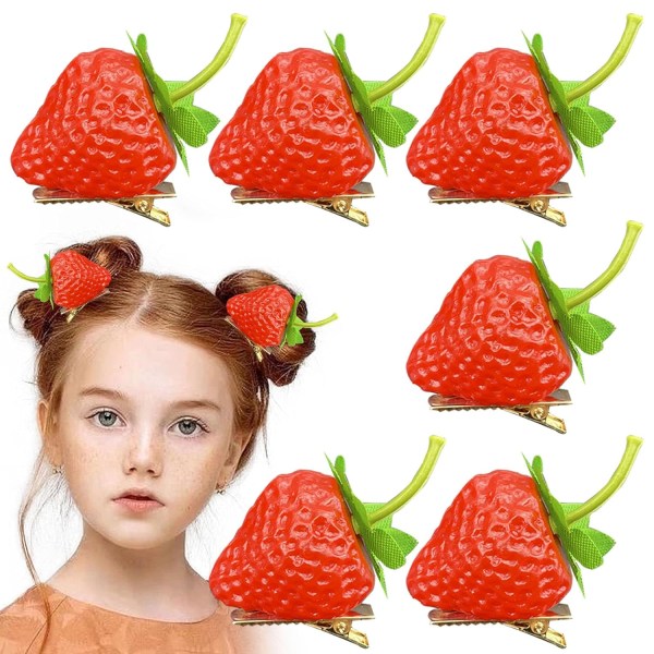 6 Pack Strawberry Hair Clips, Cute Hair Clips Realistic Strawberry Hair Clips Girls Hair Clips Fruit Hair Clips Girls Hair Accessories